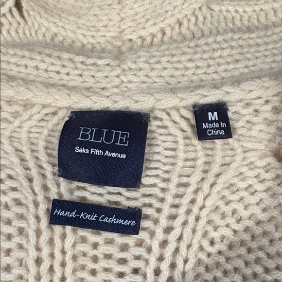 BLUE Saks Fifth Avenue Hand-Knit Cashmere Cable Knit Sleeveless Tunic Sweater - Picture 5 of 5